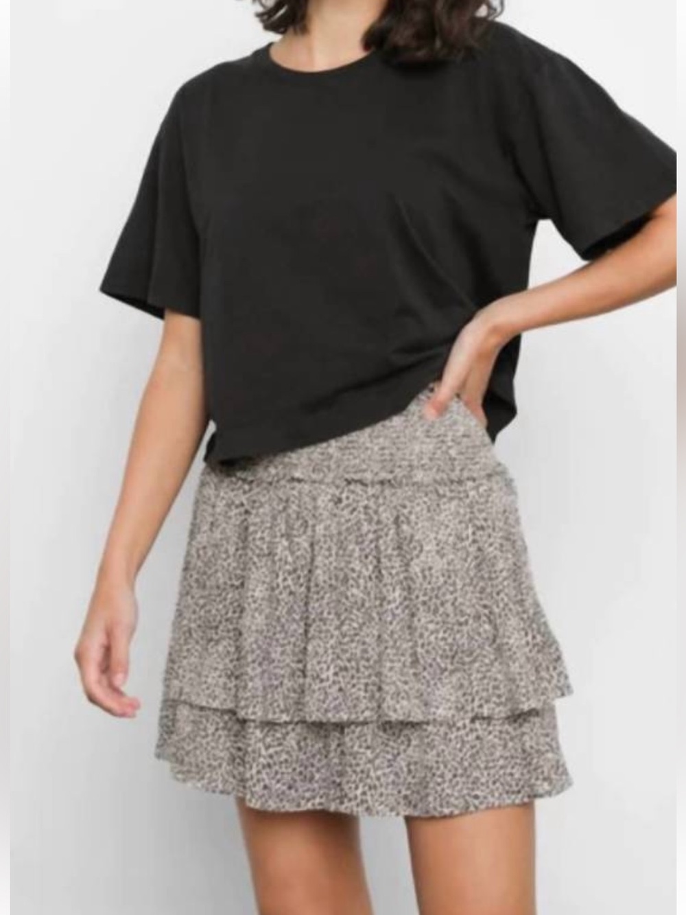 Rails Addison Smocked Tiered Mini Skirt Linen Blend Sand Cheetah Animal Print‎ L